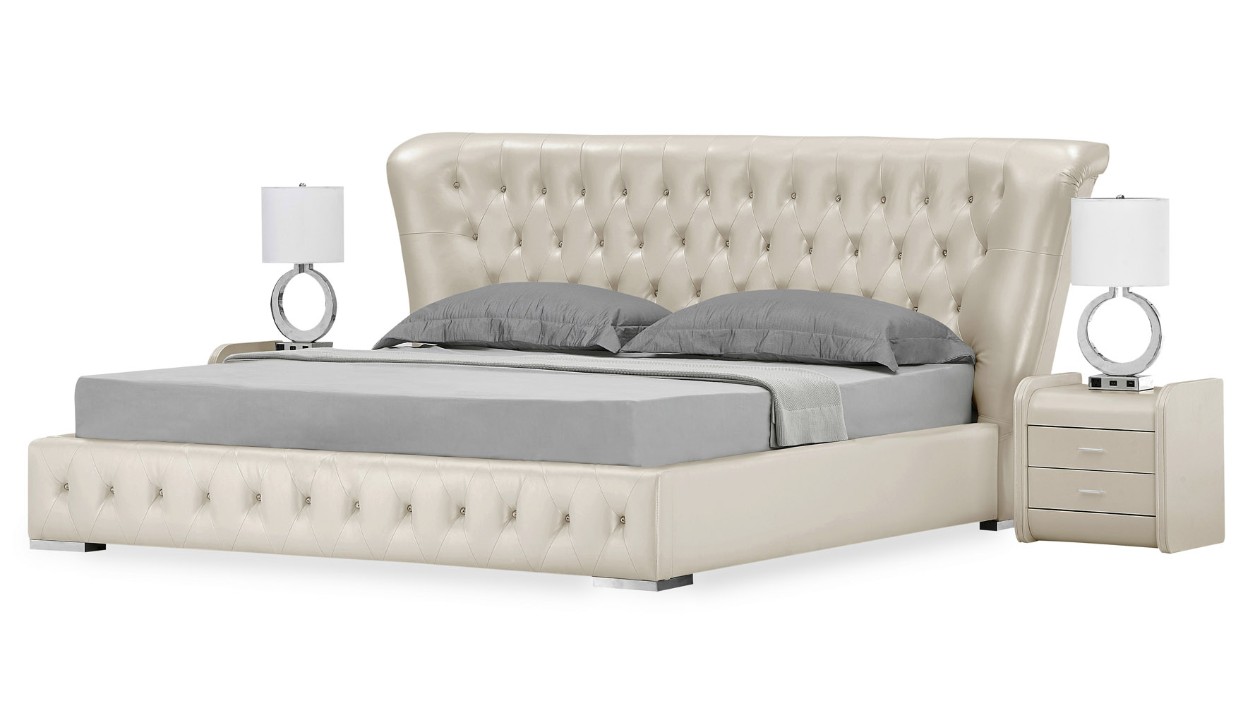Gemini Champagne Leather Platform Bed Zuri Furniture
