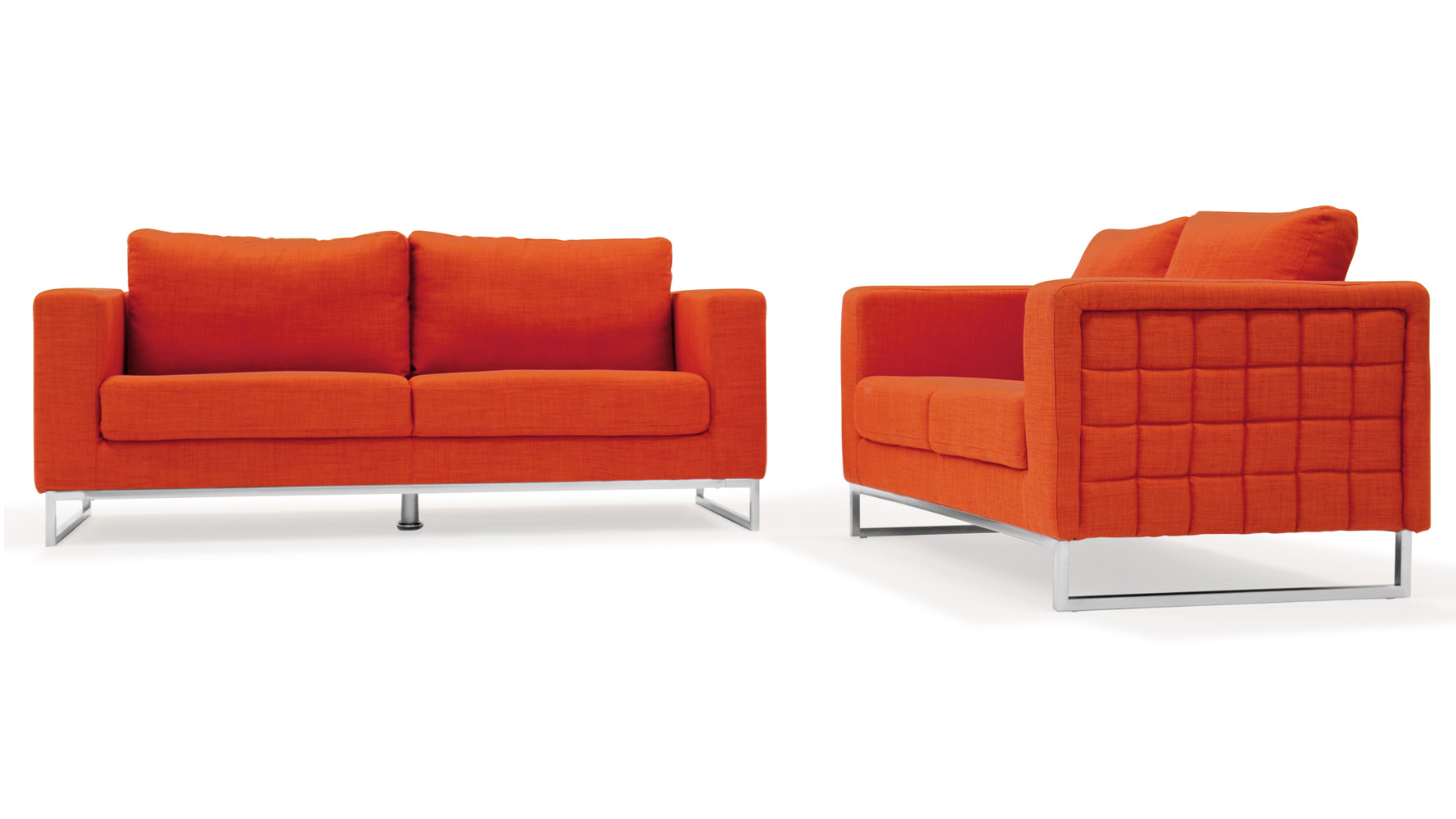 Modern Orange Fabric Upholstered 2 Piece Sofa Set With Stainless Modern Orange Fabric Upholstered 2 Piece Sofa Set With Stainless Steel Legs Zuri Furniture