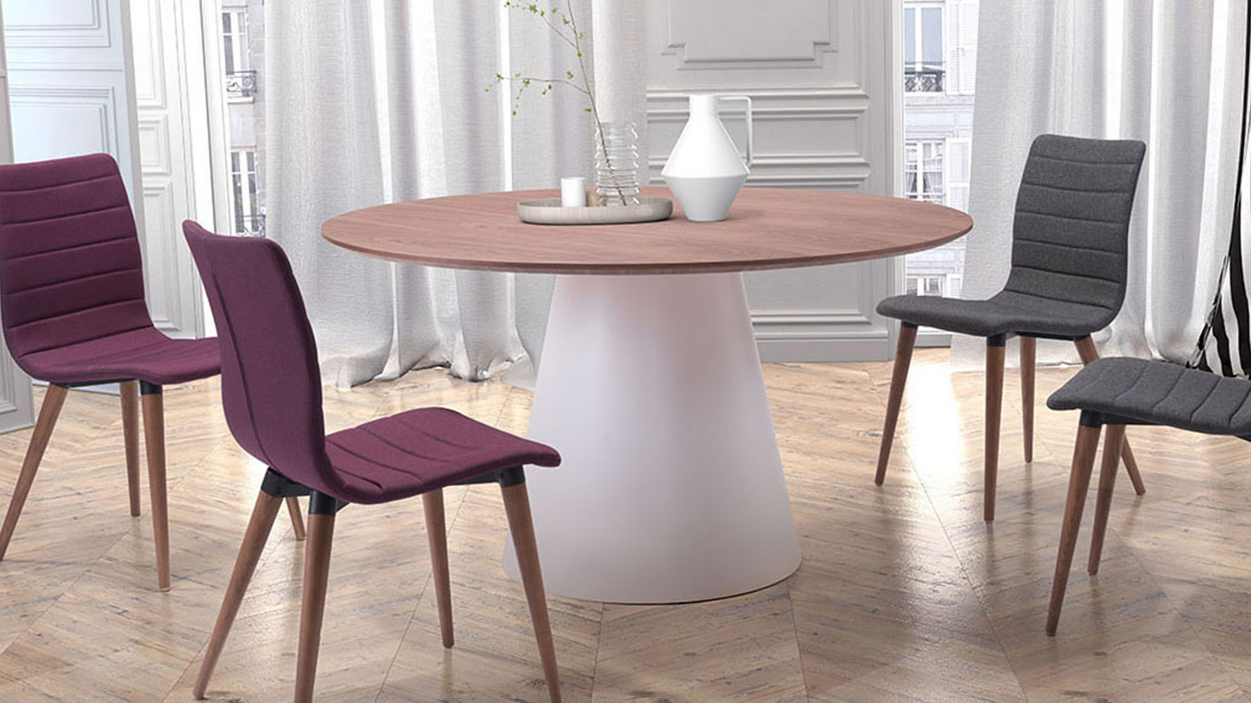 Modern Ame Dining Table White & Walnut Zuri Furniture
