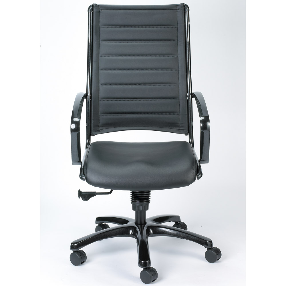 Modern Europa Metallic Leather High Back Swivel Chair Black Leather