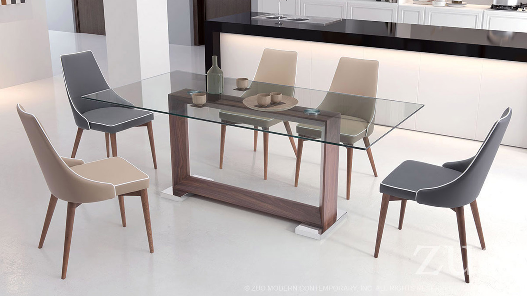 Modern Osmond Glass Dining Table Walnut Zuri Furniture
