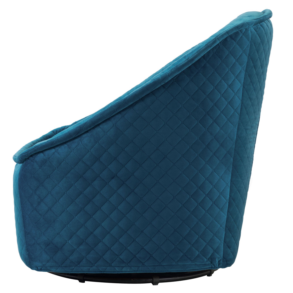 Modern Philip Swivel Chair Quilted Aquamarine Velvet Zuri Furniture