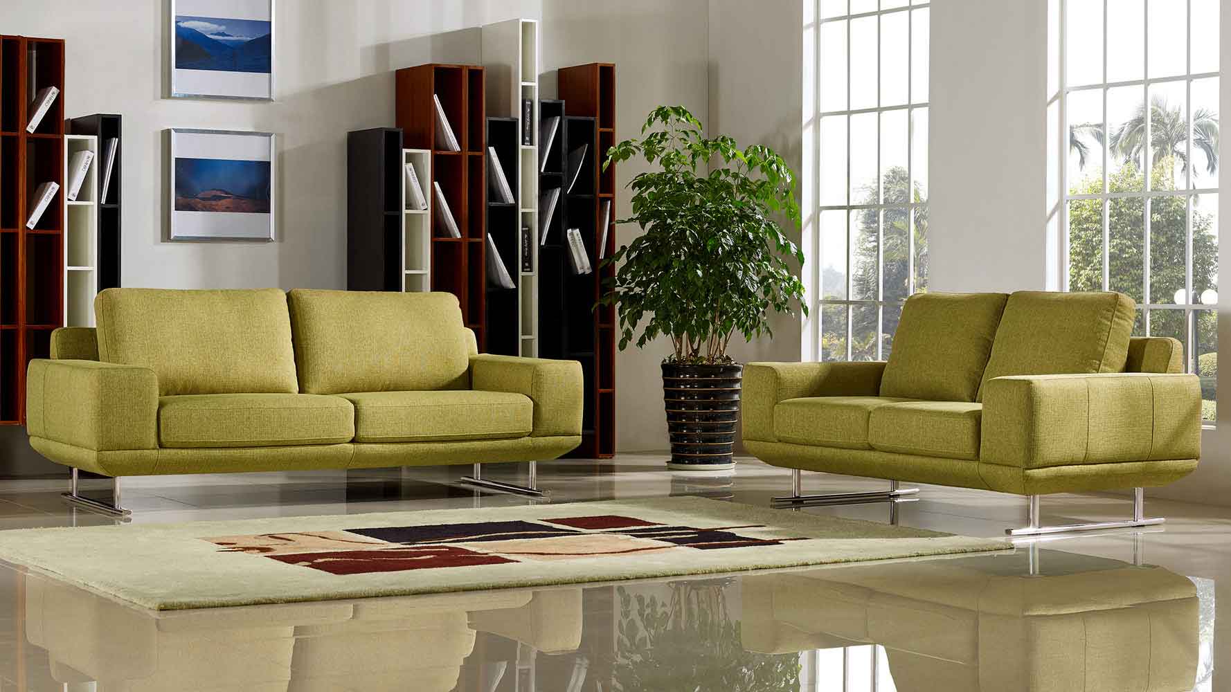 Modern Chartreuse Fabric Della Sofa And Loveseat Set Zuri Furniture