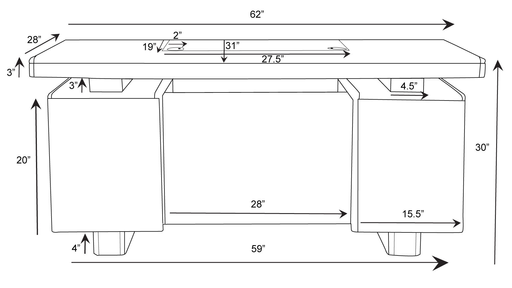Monroe Black Wood Modern Desk with Leather Pad and Storage Zuri Furniture
