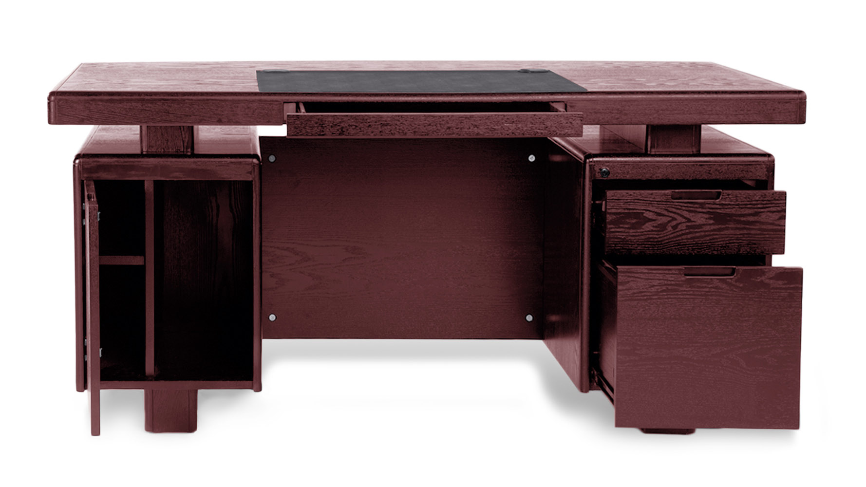 Monroe Mahogany Wood Modern Desk with Leather Pad and Storage Zuri
