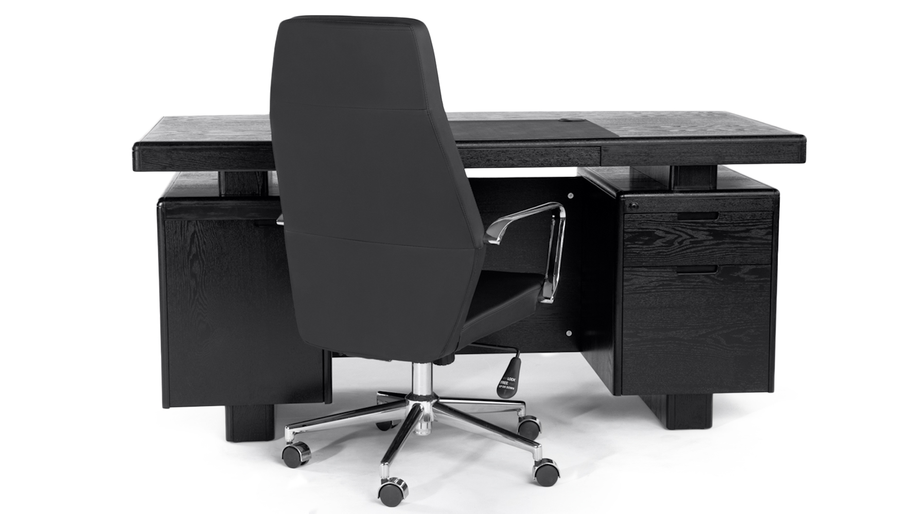 Monroe Black Wood Modern Desk with Leather Pad and Storage Zuri Furniture