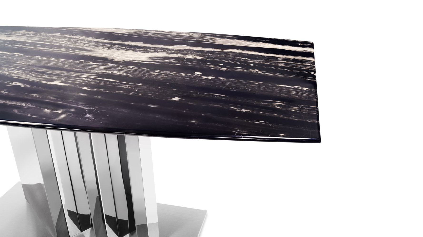 Nero Modern Dining Table with Black Marble Top and Stainless Steel Base