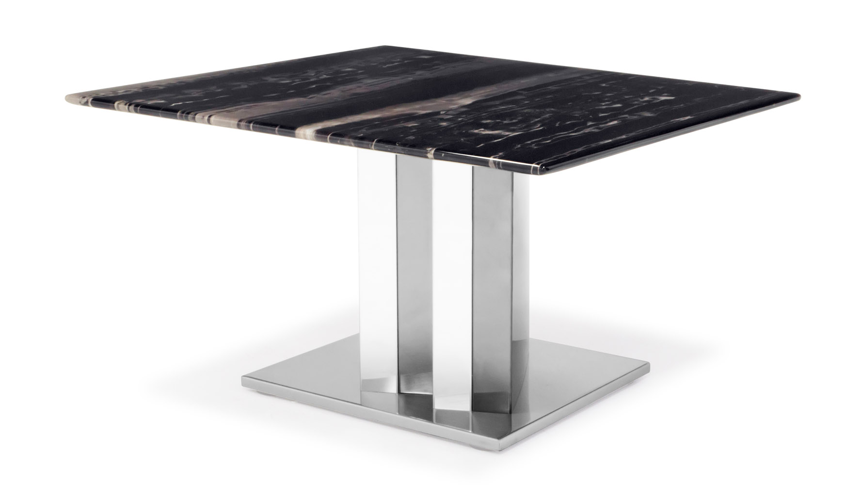Nero Black and White Marble End Table with Polished Stainless Steel