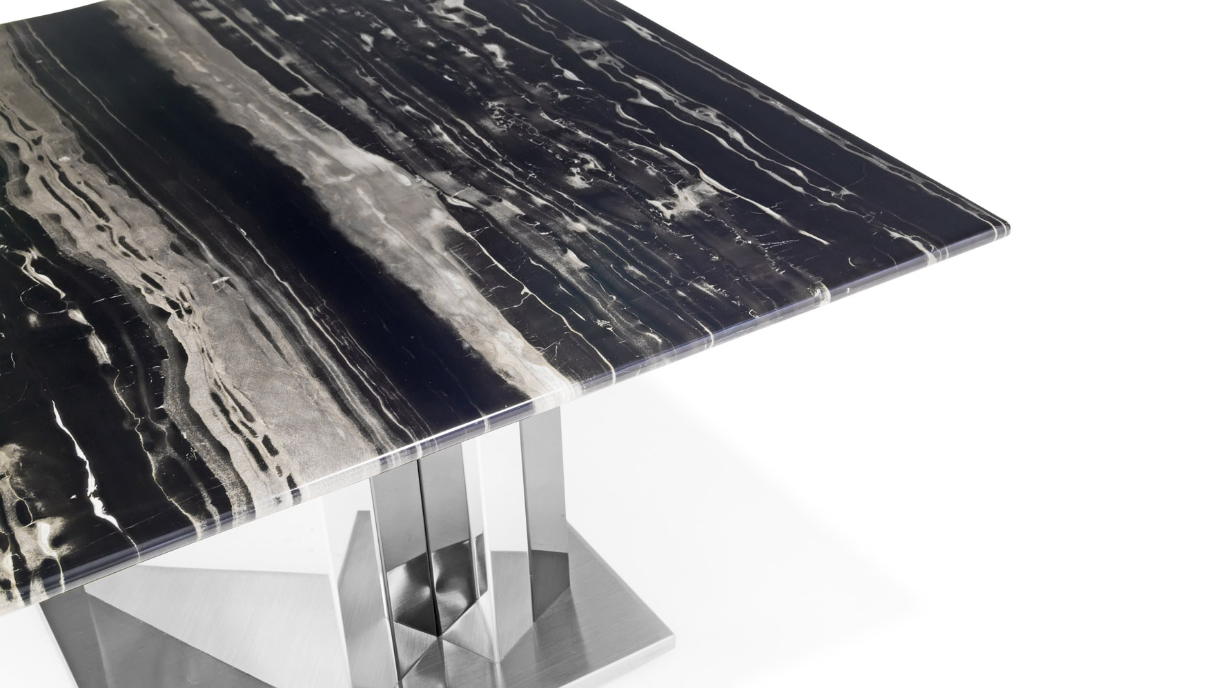 Nero Black and White Marble End Table with Polished Stainless Steel
