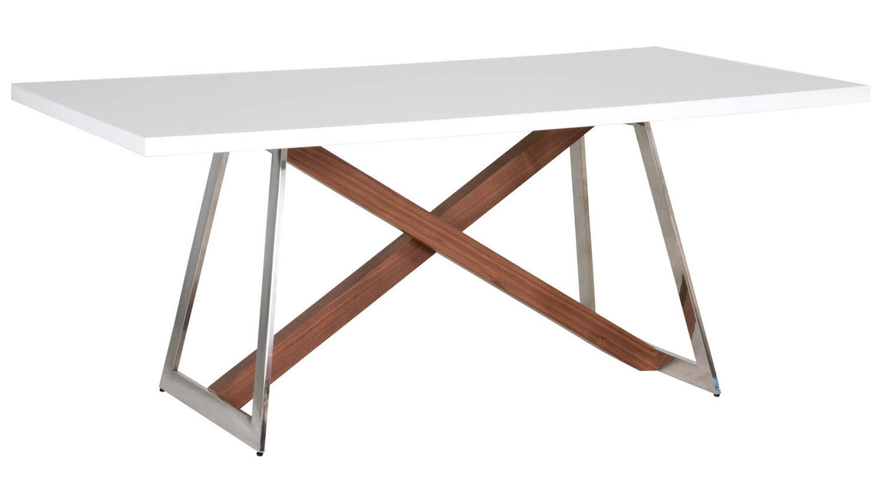 Ortler Dining Table High Gloss White And Walnut Zuri Furniture