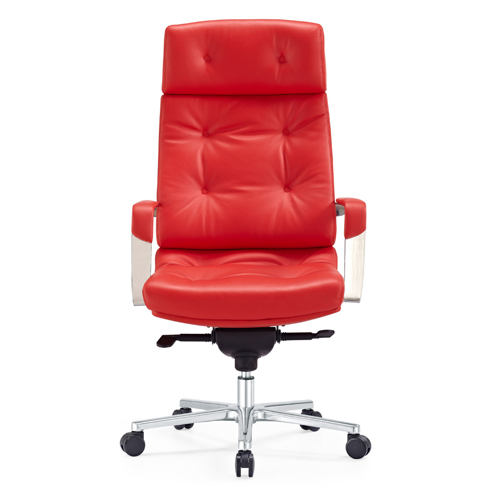 Perot Genuine Leather Aluminum Base High Back Executive Chair Red Perot Leather Executive Chair Red