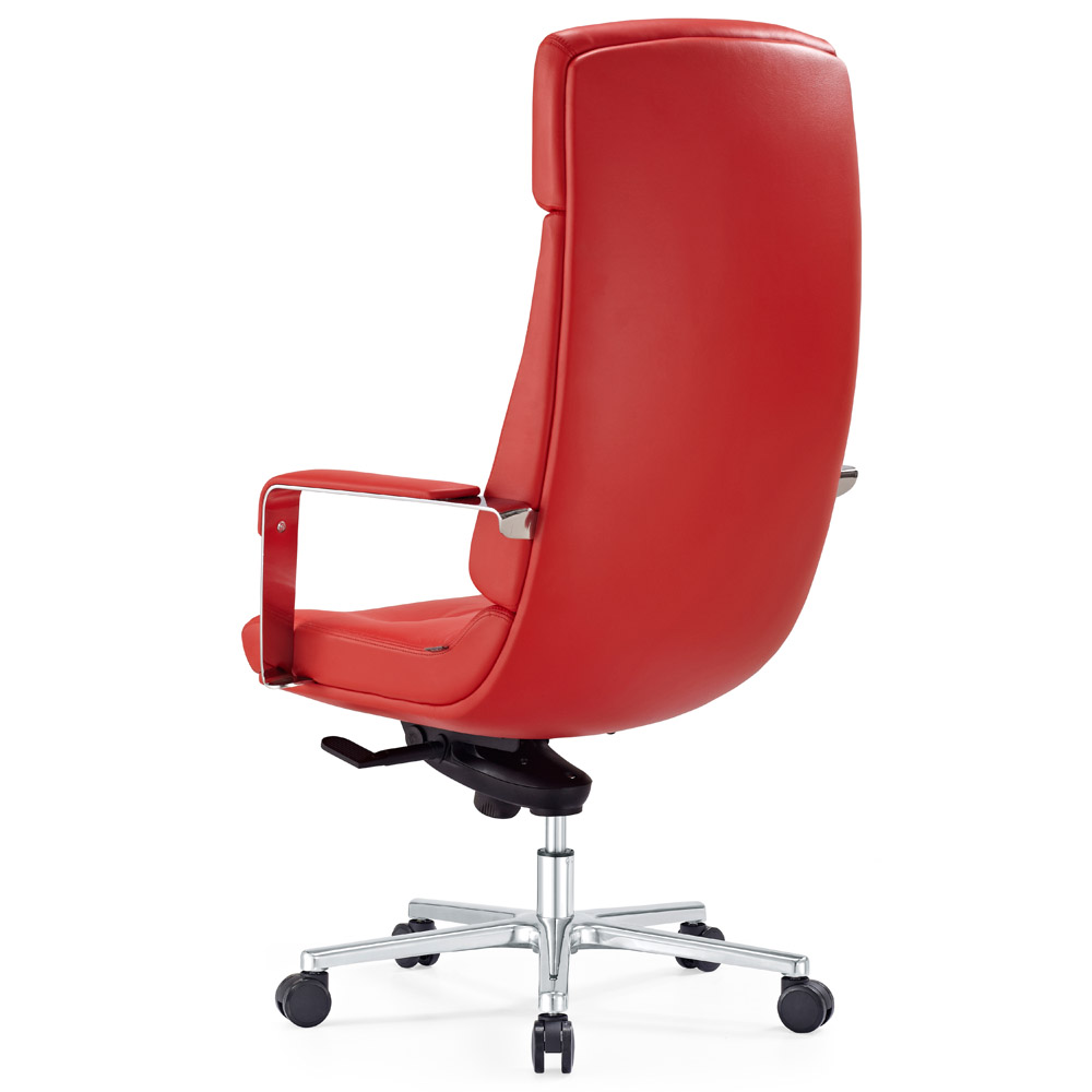 Perot Genuine Leather Aluminum Base High Back Executive Chair Red Perot Leather Executive Chair Red