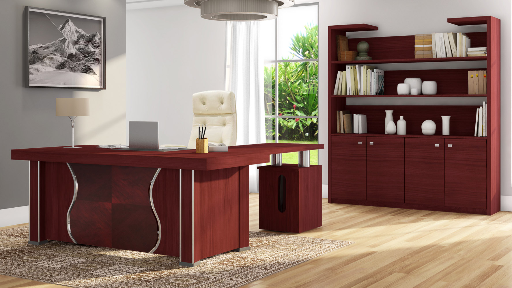 Pierce Mahogany Modern Desk with Storage Zuri Furniture