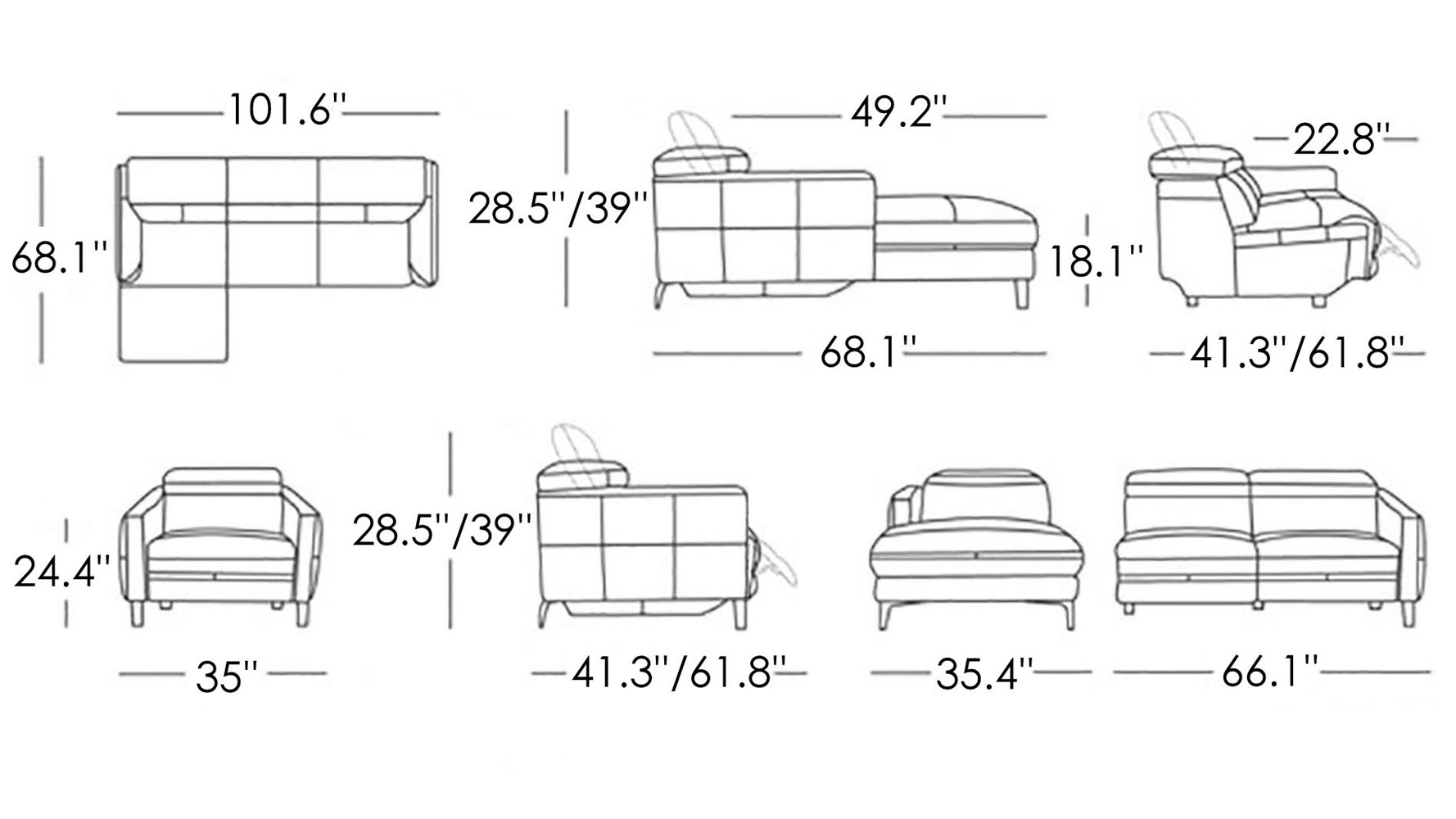 Modern Grey Leather Reno Sectional with Arm Chair Zuri Furniture