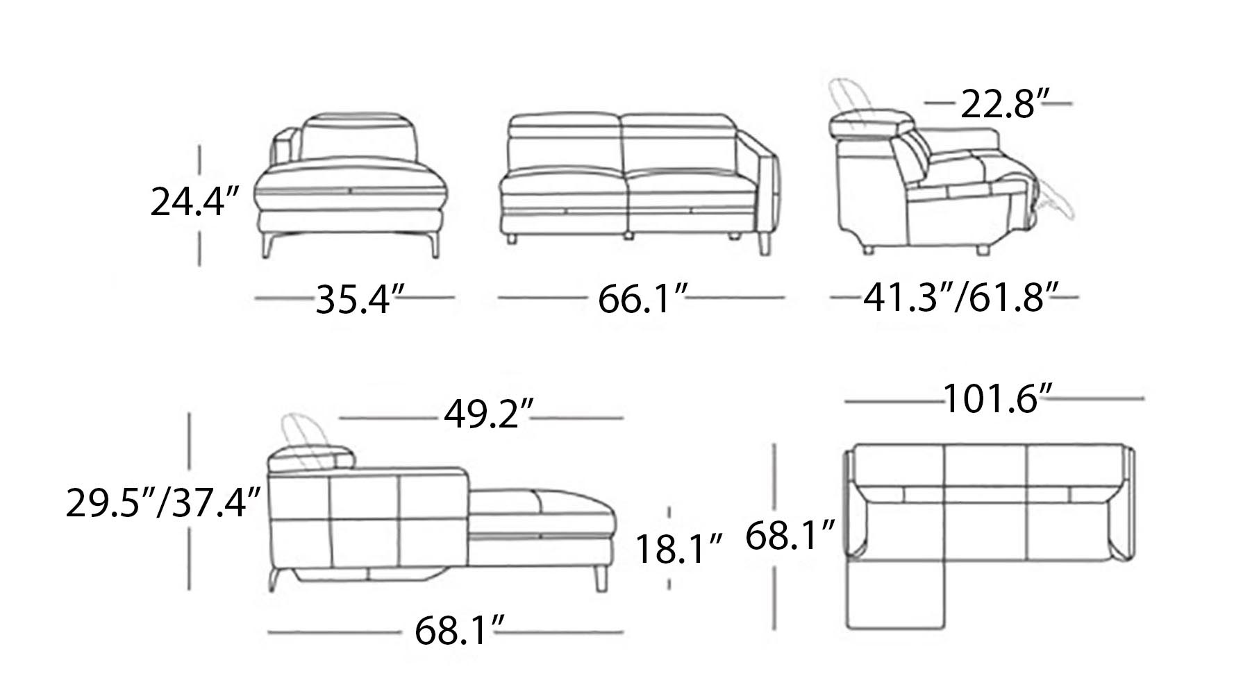 Modern Grey Leather Reno Sectional with Power Recliner Seat Zuri