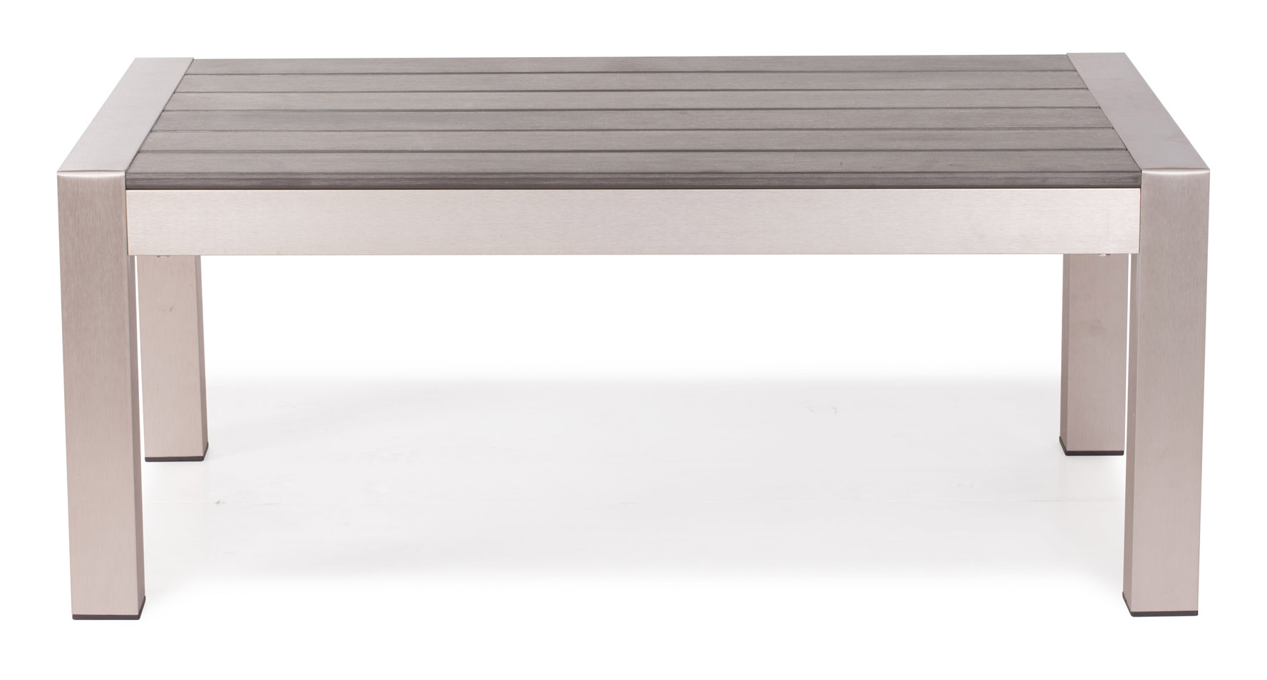 Rivera Modern Brushed Aluminum and Faux Wood Outdoor Coffee Table