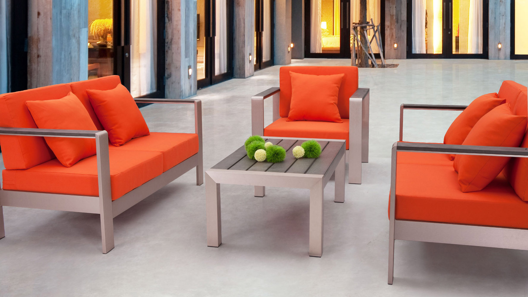 Rivera Modern Brushed Aluminum and Water Resistant Fabric Outdoor