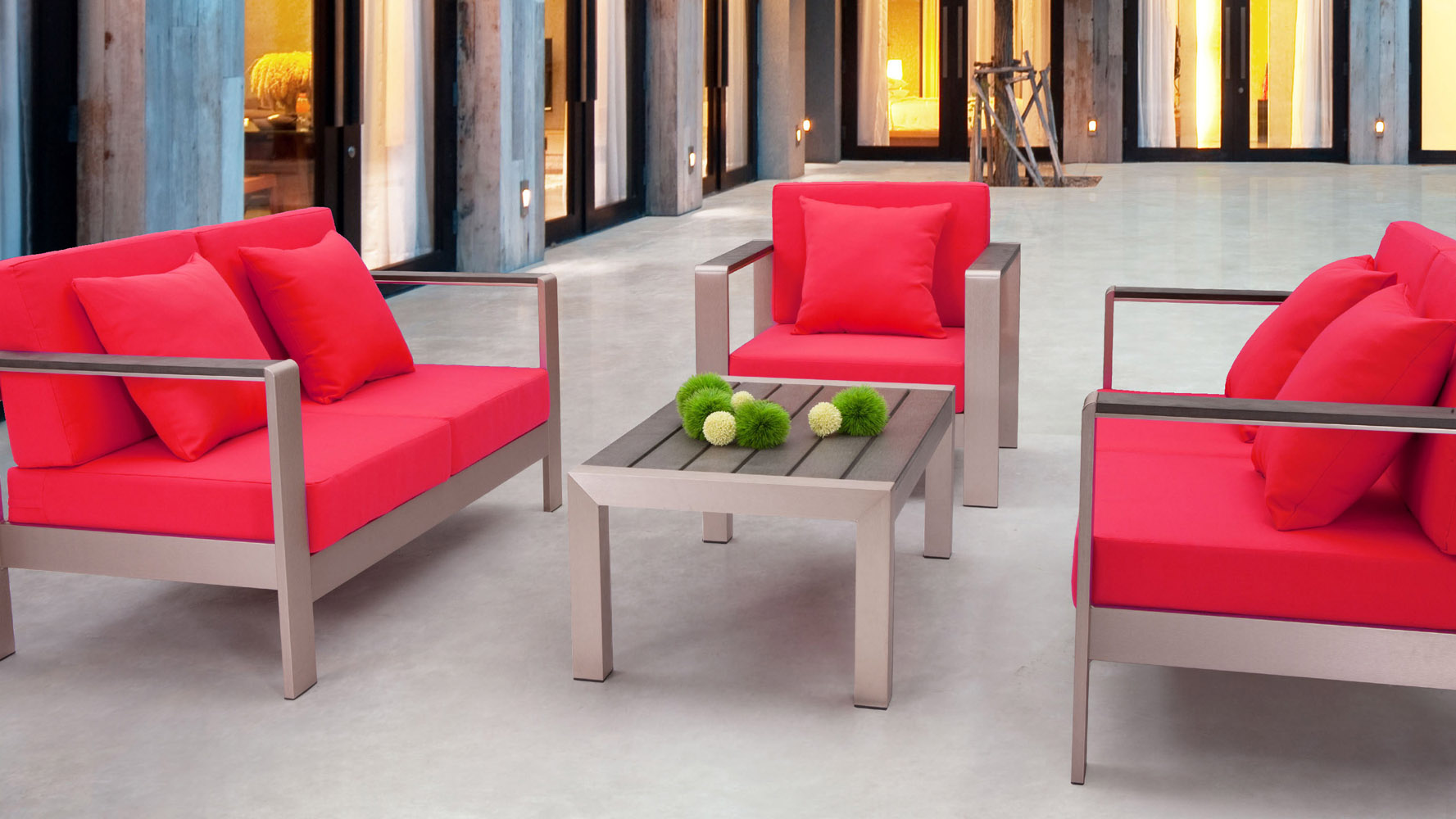 Rivera Modern Brushed Aluminum and Water Resistant Fabric Outdoor