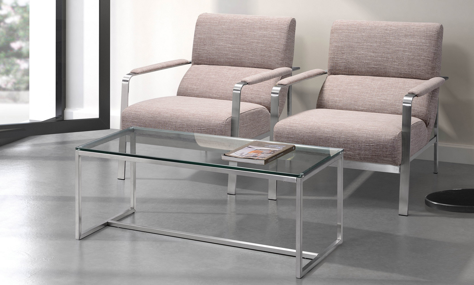 Ryan Brushed Stainless Steel Coffee Table Clear Glass Zuri Furniture