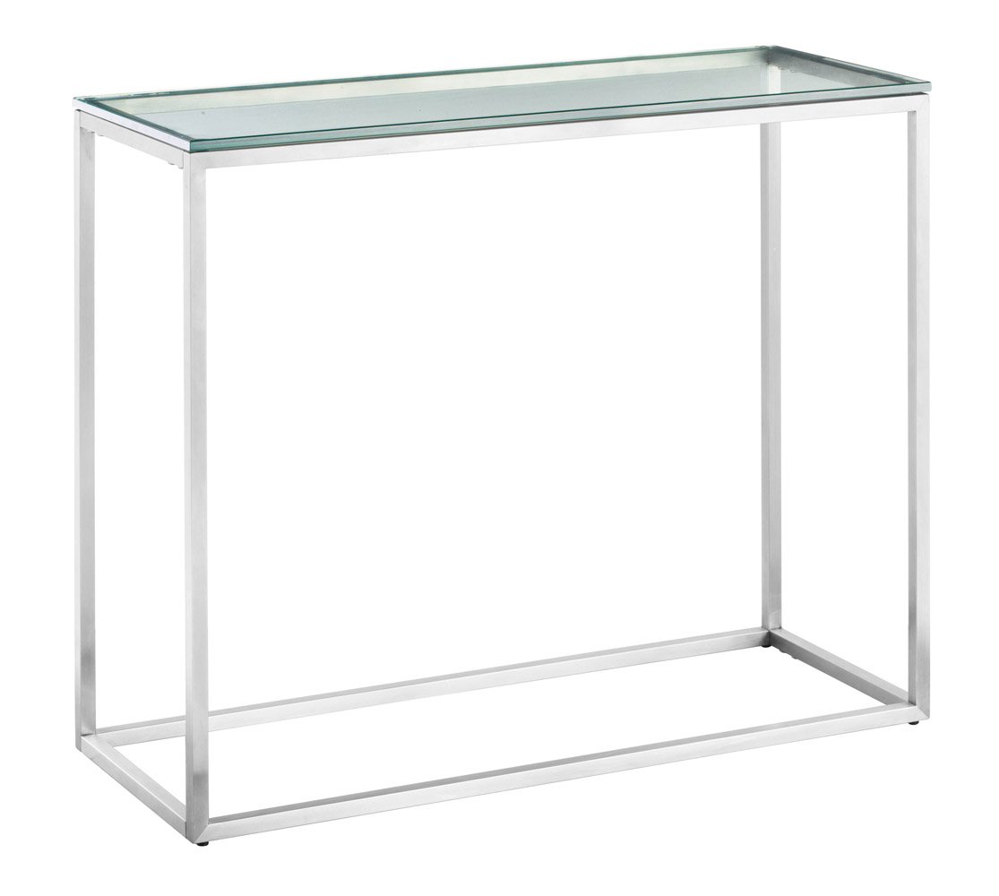 Ryan Brushed Stainless Steel Console Table Clear Glass
