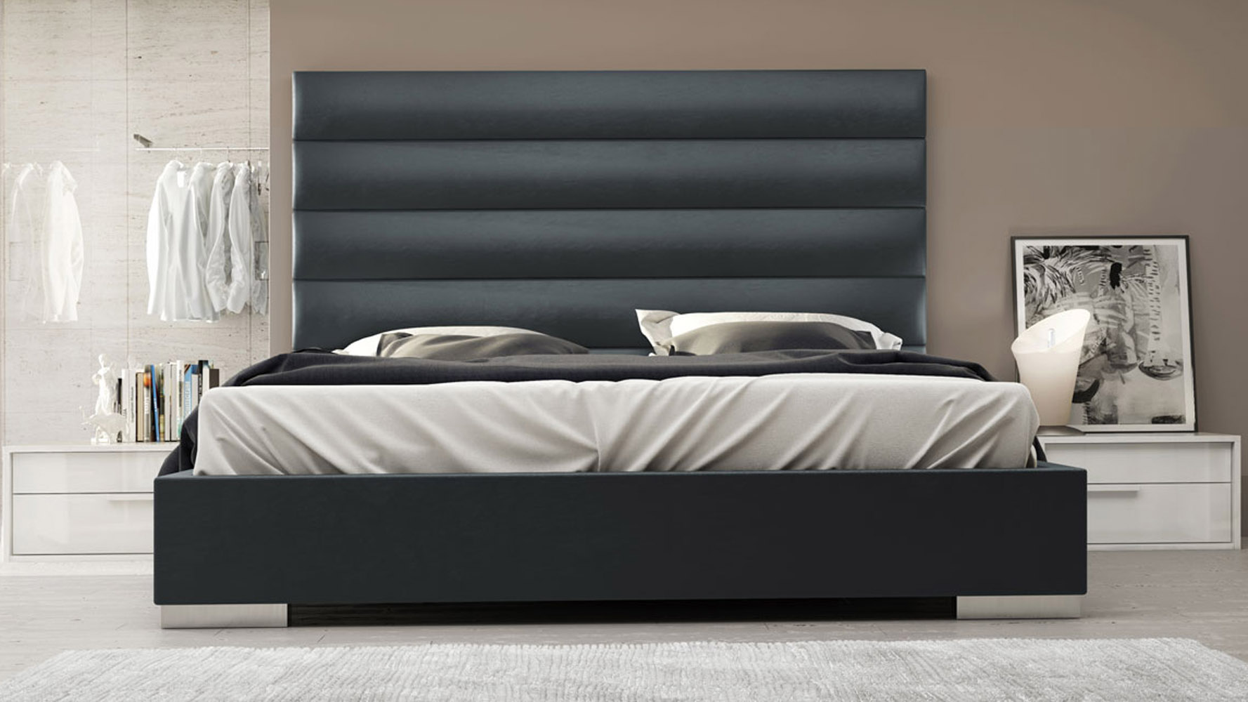 Slate Panel Tufted Leather Reina Platform Bed Zuri Furniture