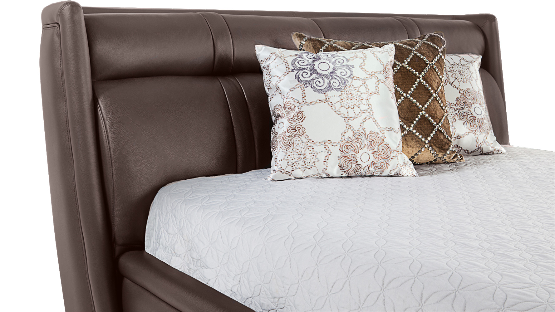 Soho Leather Contemporary Platform Bed Brown Zuri Furniture