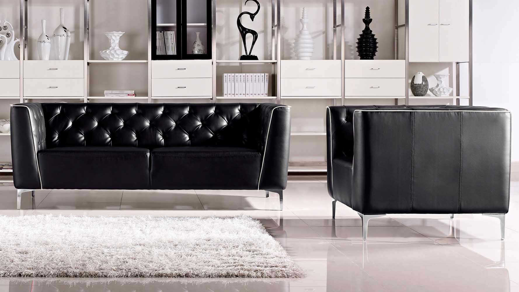 Black Tux Leather Sofa Set With Two Chairs Zuri Furniture