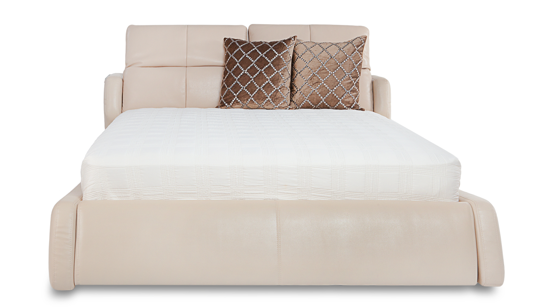 Villa Contemporary Leather Platform Bed Beige Zuri Furniture