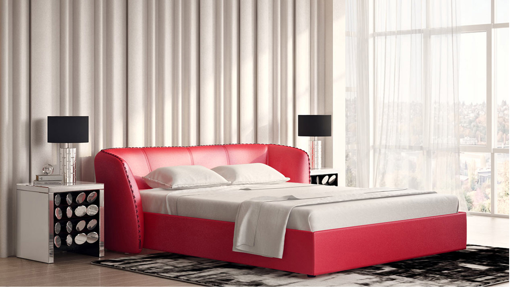 Vitali Microfiber Leather Red Platform Bed by Zuri Furniture Zuri Furniture