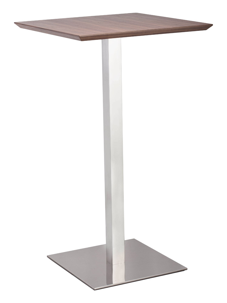 Walter Polished Stainless Steel Bar Table Brown Zuri Furniture