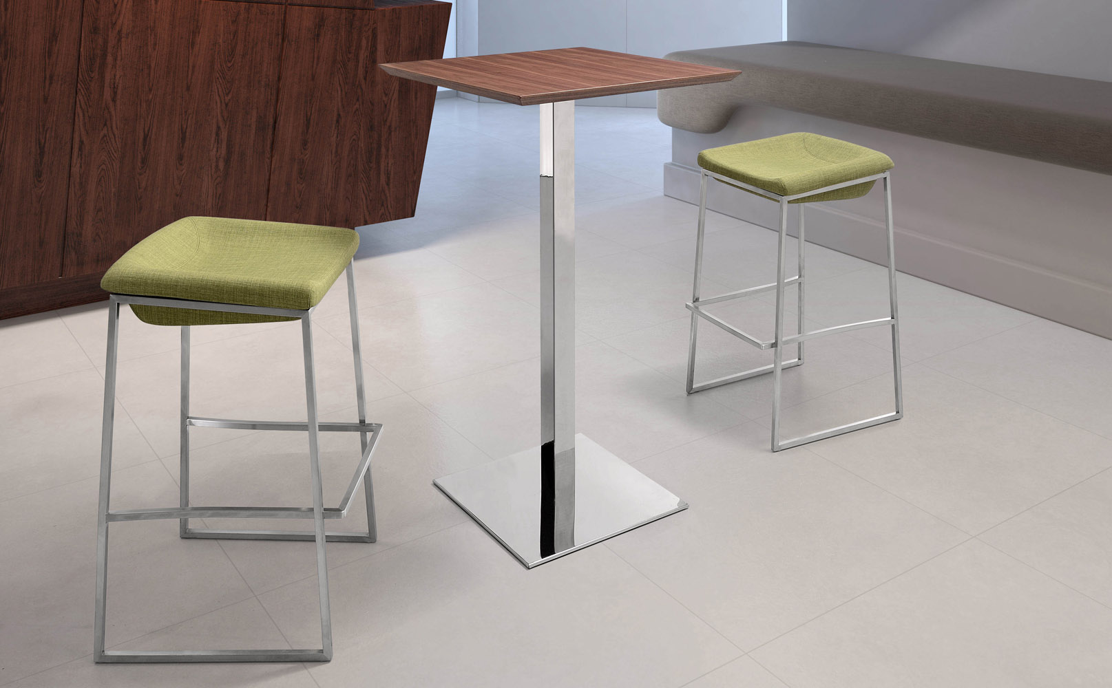 Walter Polished Stainless Steel Bar Table Brown Zuri Furniture