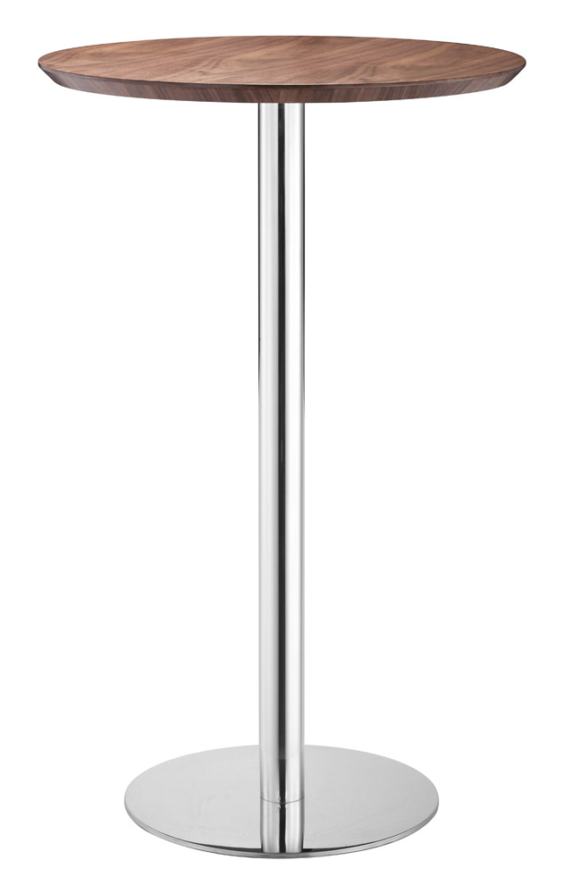 Wexler Polished Stainless Steel Bar Table Brown Zuri Furniture