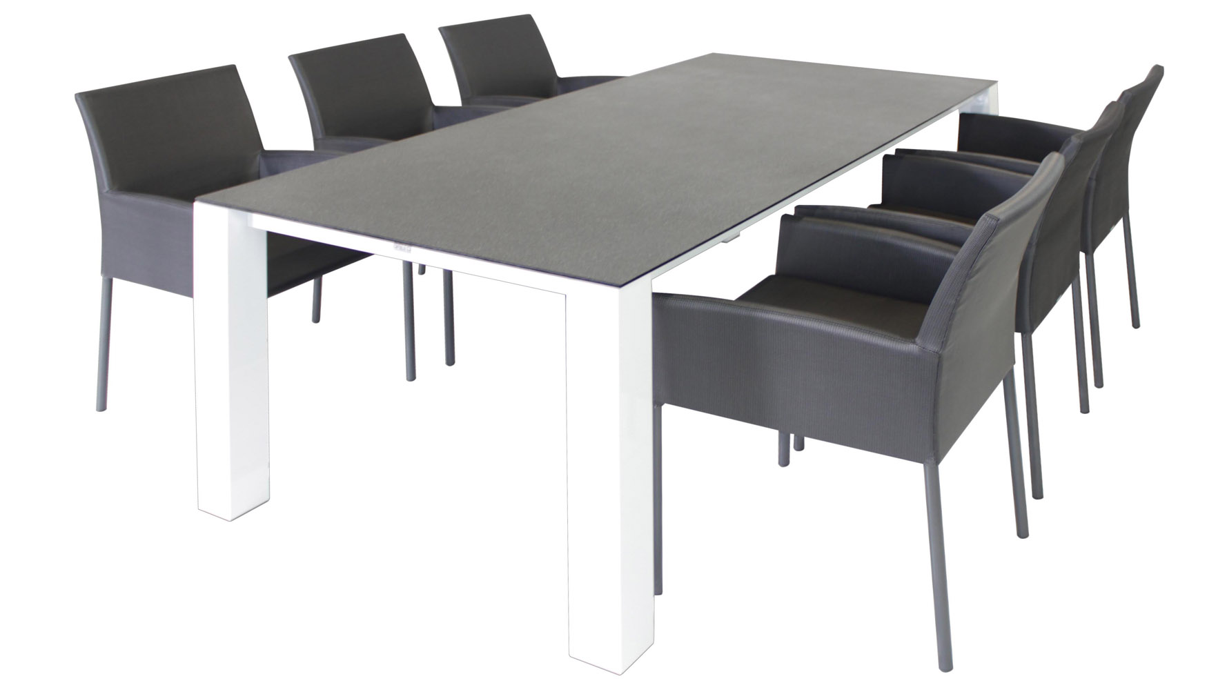 White Aluminum Roma Outdoor Dining Set with Grey Cushions | Zuri ... White Aluminum Roma Outdoor Dining Set with Grey Cushions | Zuri ...