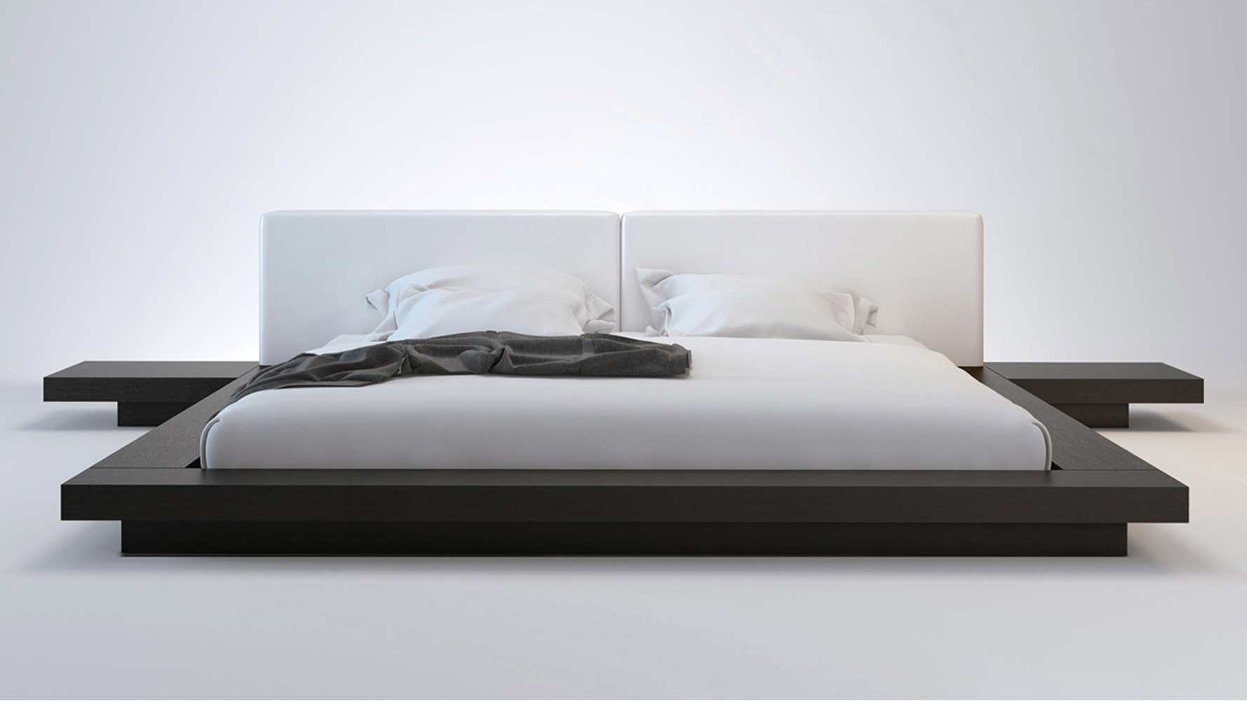White Leather And Wenge Brookline Platform Bed Zuri