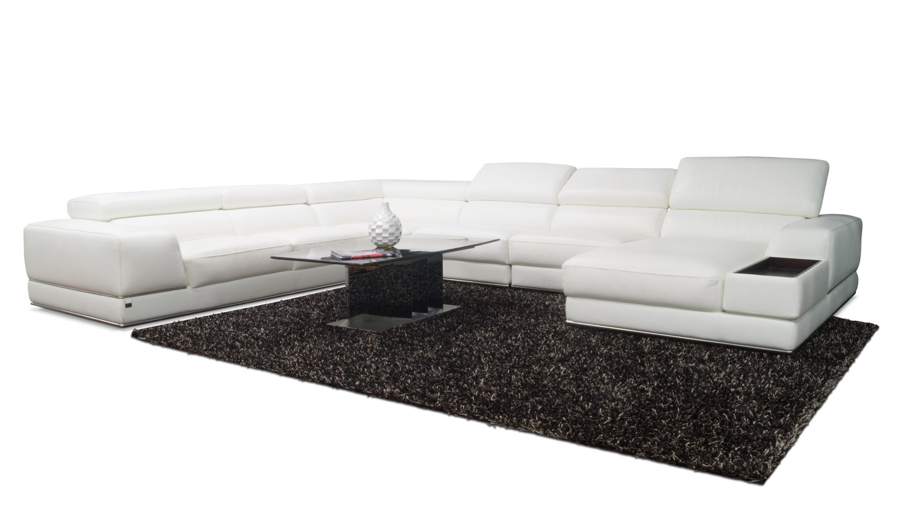 Wynn White Leather Sectional Sofa with Adjustable Headrests Zuri