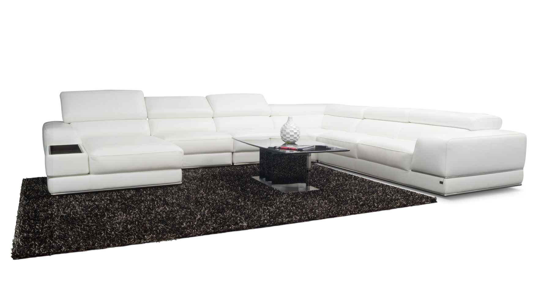 Wynn White Leather Sectional Sofa with Adjustable Headrests Zuri Furniture