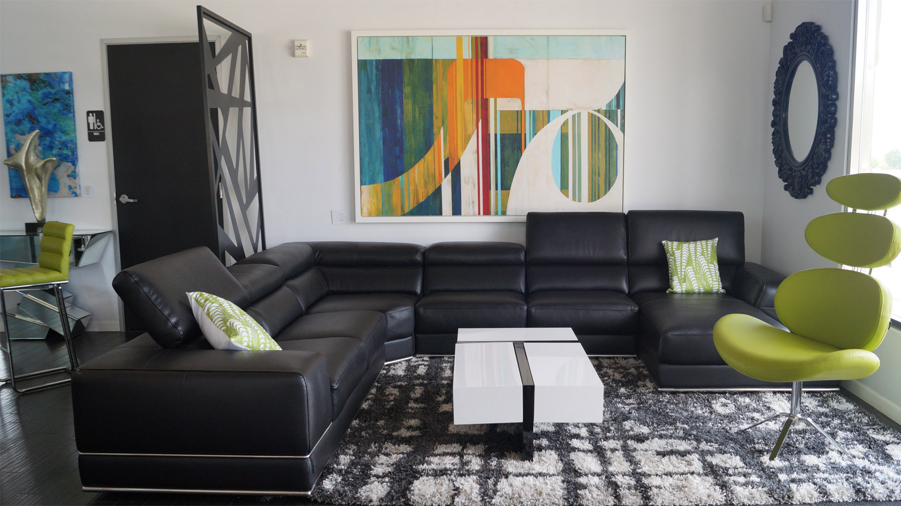 Wynn Black Leather Sectional Sofa with Adjustable Headrests Zuri