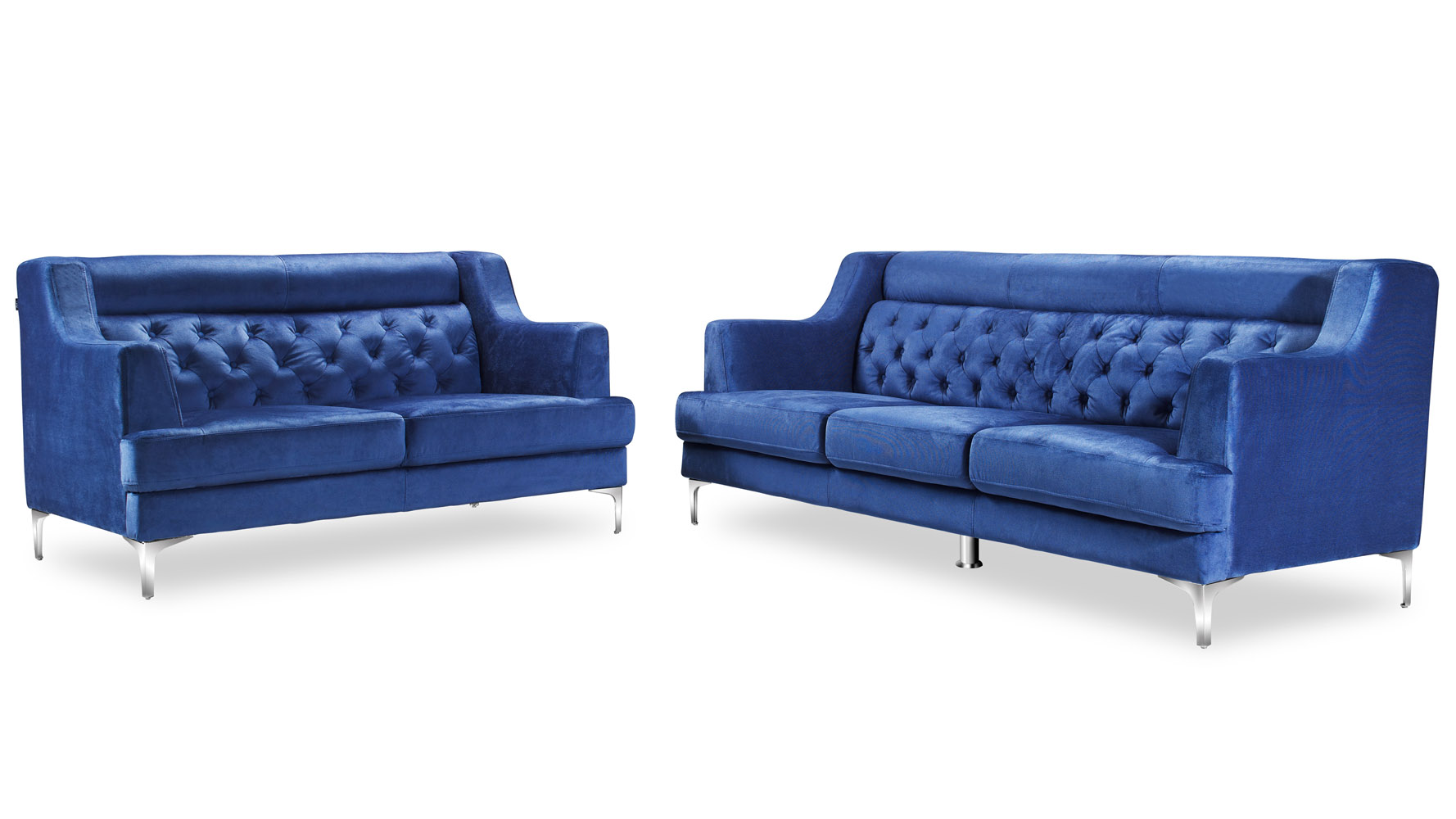 Zara Fabric Tufted Sofa with Chrome Legs Navy Blue Zuri Furniture