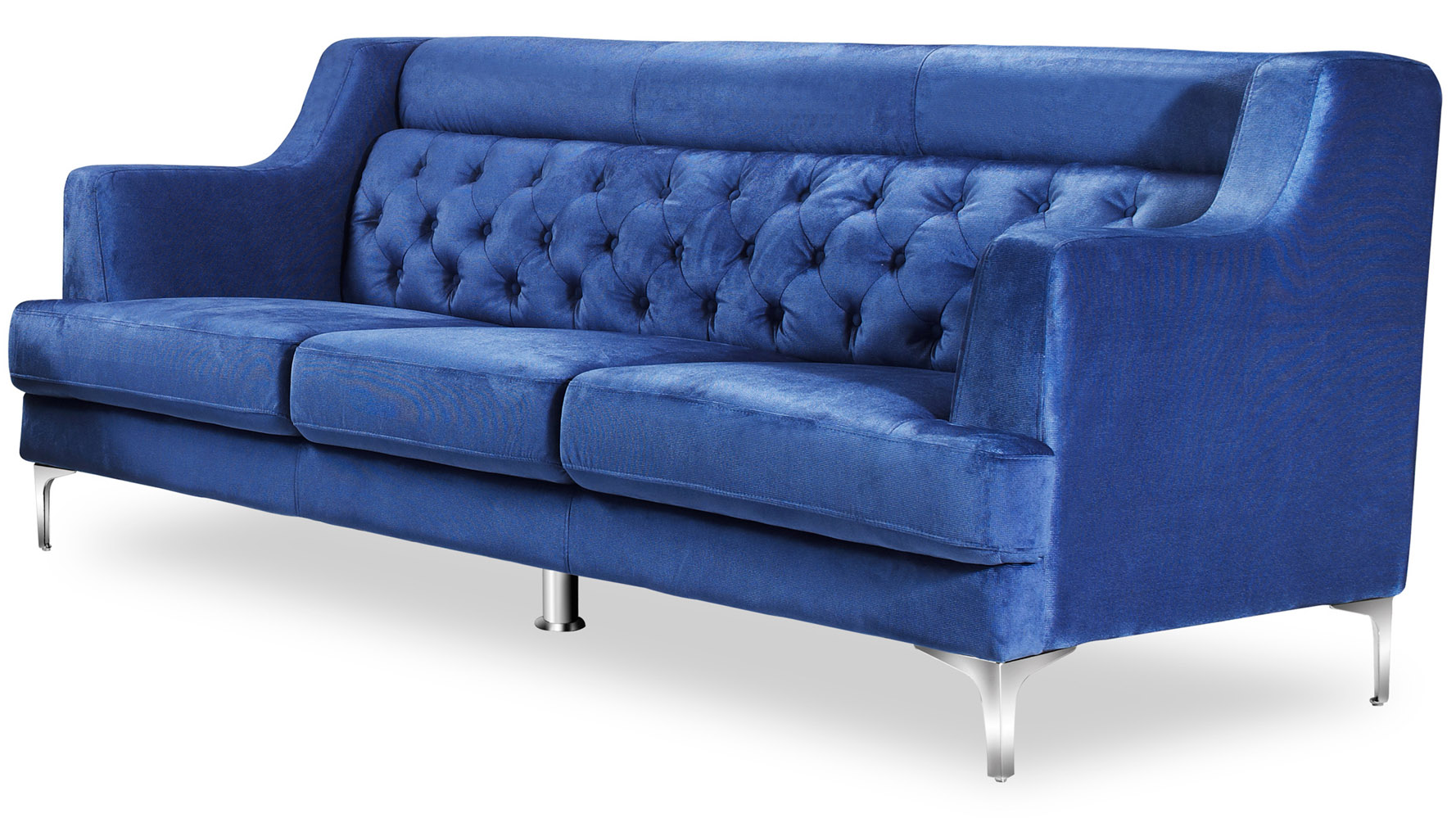 Zara Fabric Tufted Sofa with Chrome Legs Navy Blue Zuri Furniture