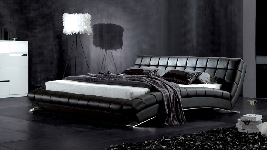 Adonis Black Tufted Leather Platform Bed Zuri Furniture