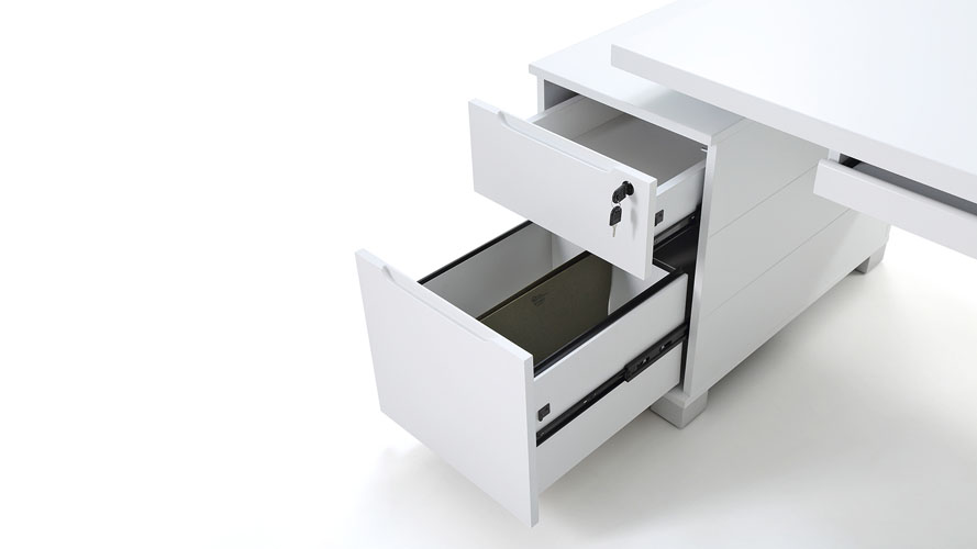 Ford Executive Modern Desk with Filing White Matte Finish