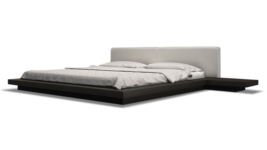 Gray Leather and Wenge Brookline Platform Bed Zuri Furniture