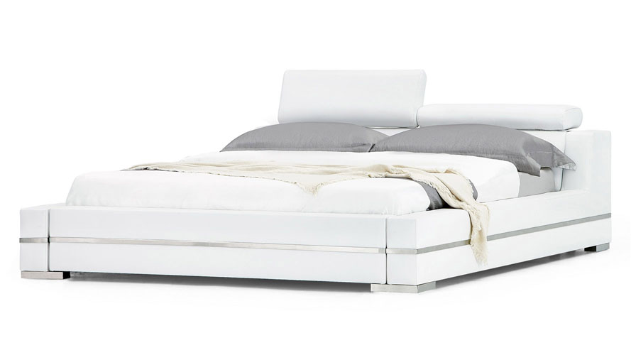 Hera White Leather Platform Bed Zuri Furniture