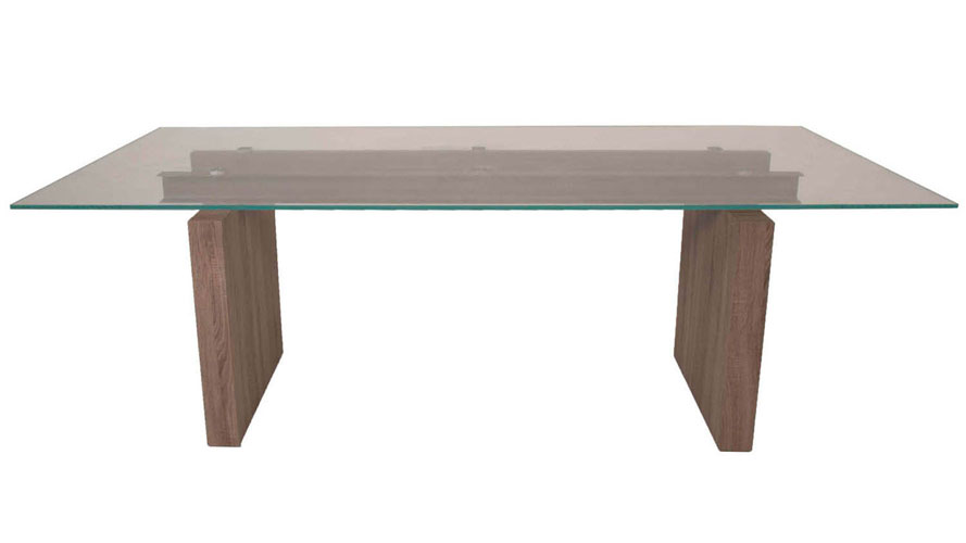 Modern Trestle Dining Table Driftwood Base 12mm Tempered Super Clear Modern Trestle Dining Table Driftwood Base 12mm Tempered Super Clear Glass Top Zuri Furniture