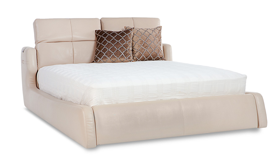 Villa Contemporary Leather Platform Bed Beige Zuri Furniture