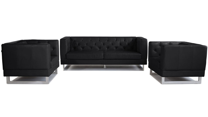 Black Zeta Tufted Sofa Set With Armchairs Zuri Furniture