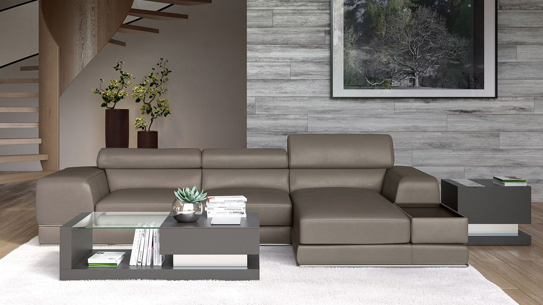 Encore Slate Leather Sectional Sofa Zuri Furniture