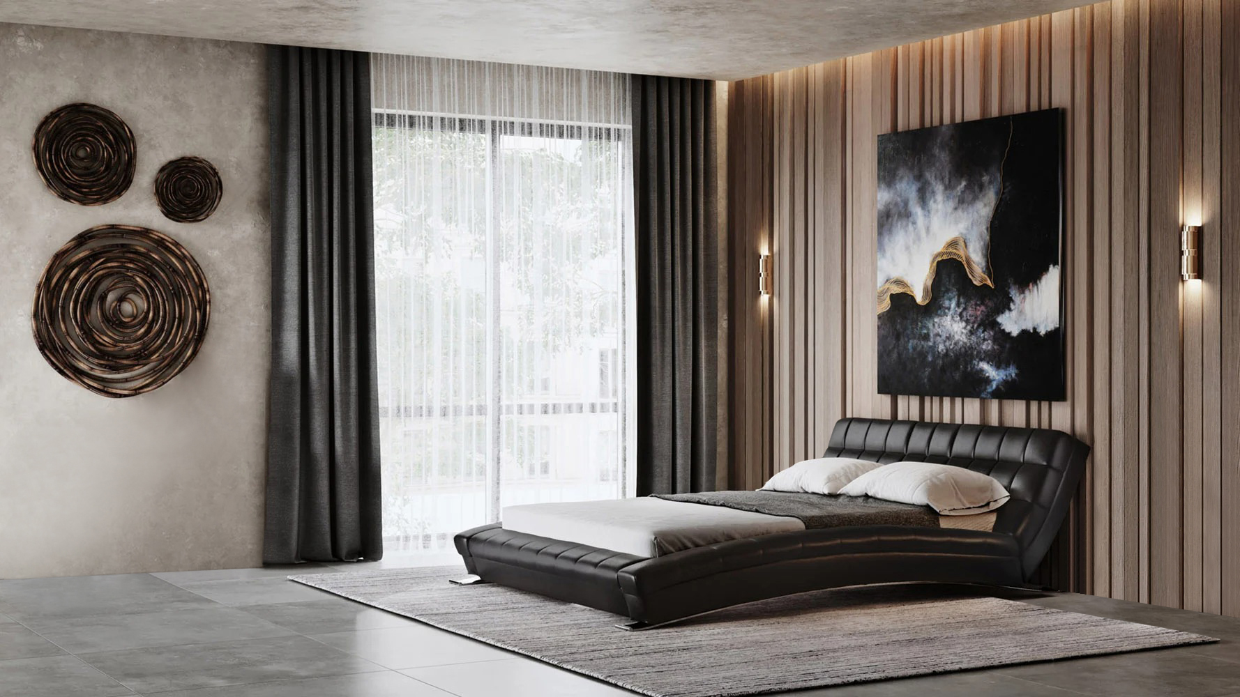 Adonis Leather Bed - Black