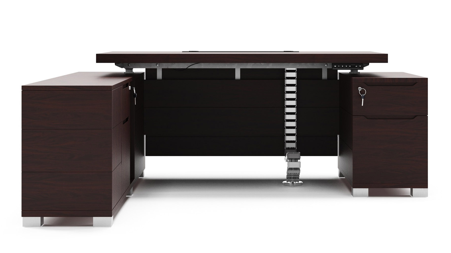 72W x 30D L Shaped Desk with Hutch, Mobile File Cabinet and 42W Return:  Modern Hickory | Best Price with Ergonomic Home, image size:1778x1000