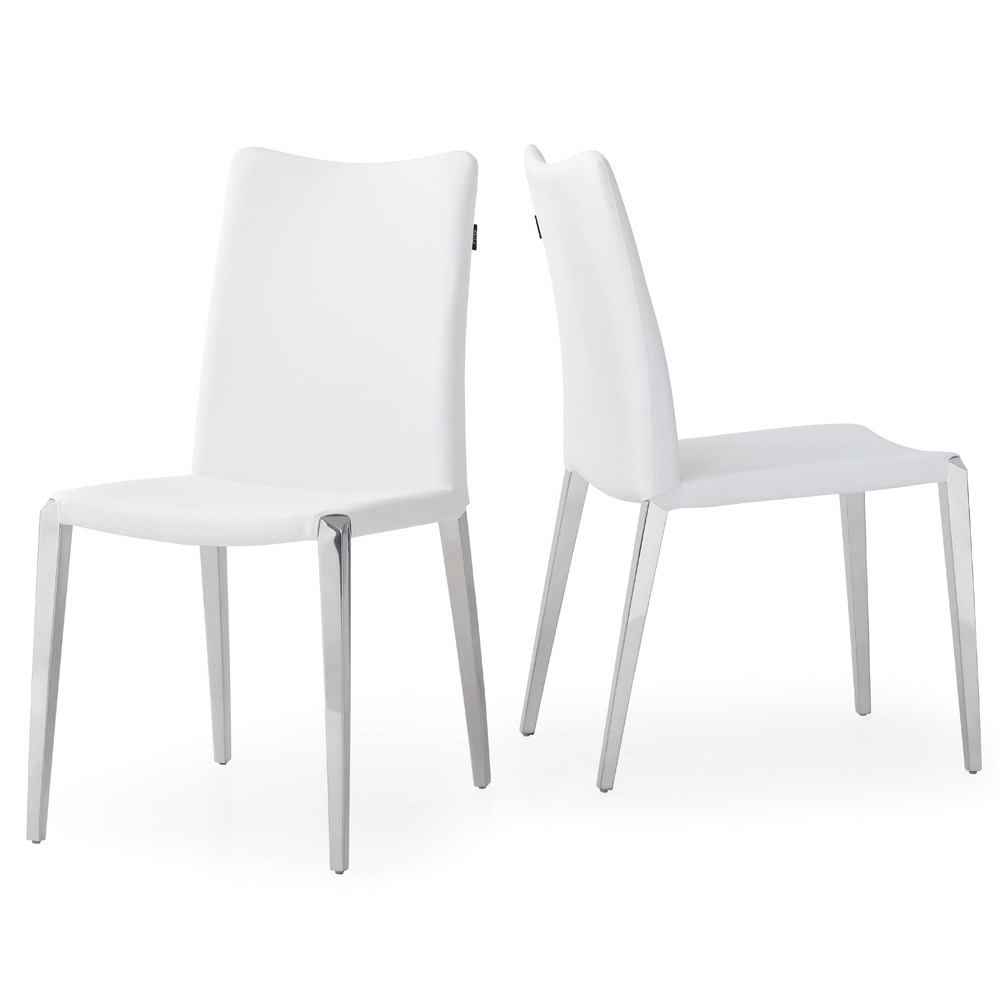 Jordan White Leatherette Dining Chair In Polished Stainless Steel Free
